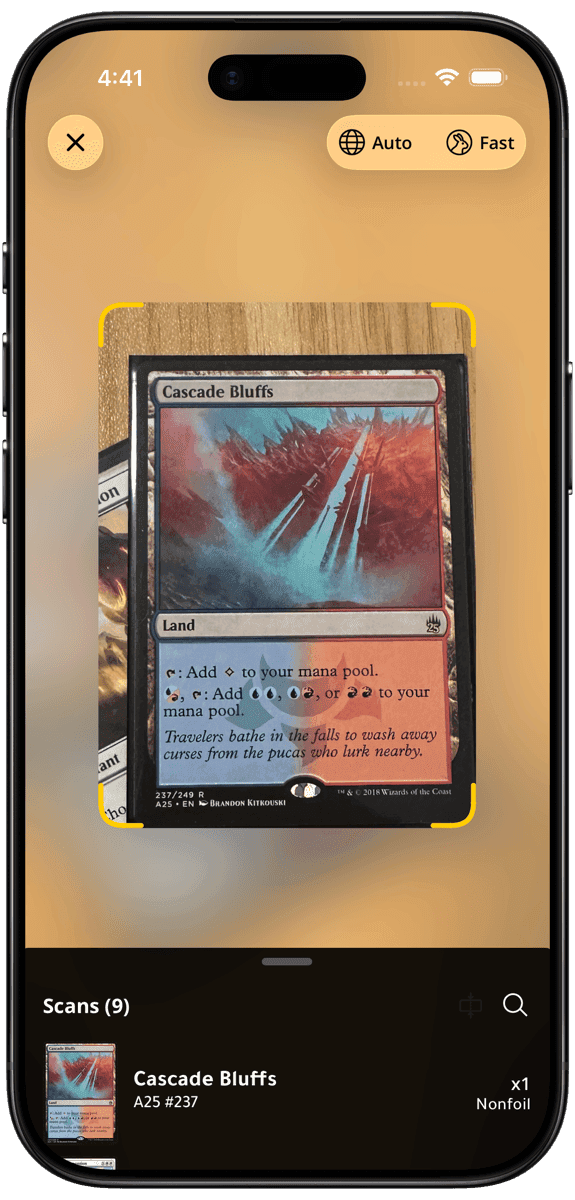 Cascade mobile app card scanner screen