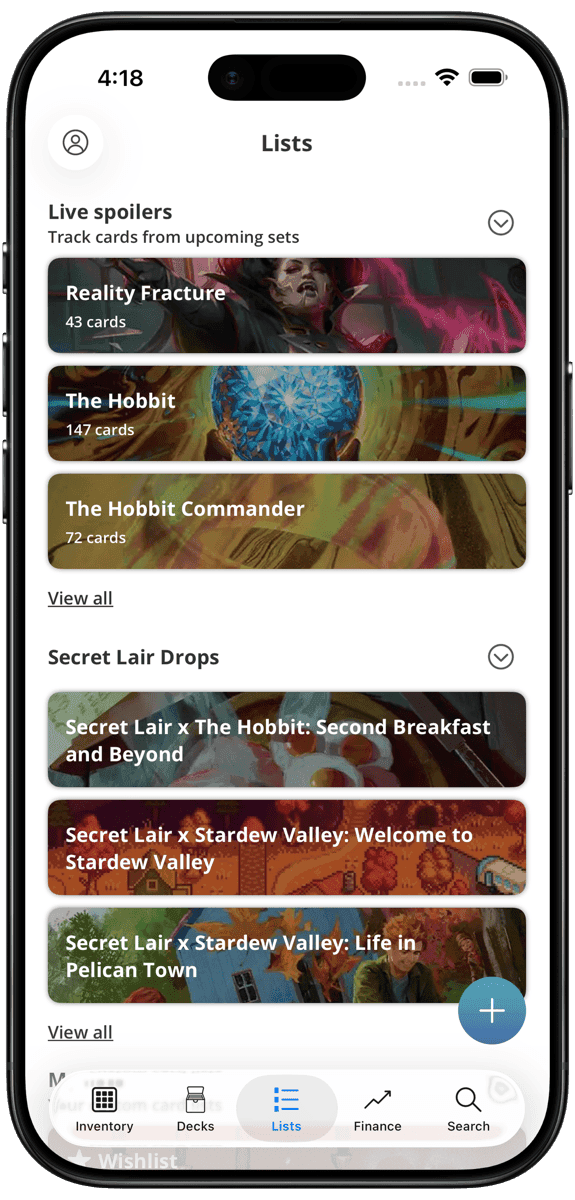 Cascade mobile app lists screen